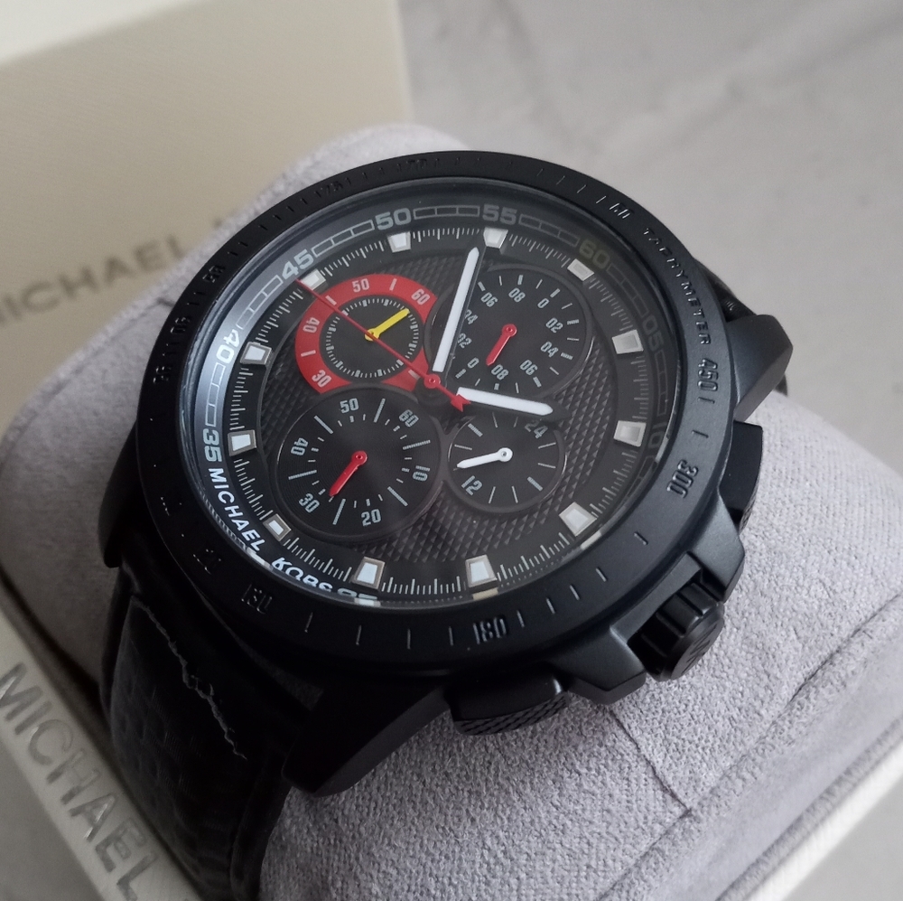 Michael Kors Ryker MK8521 100M Black Plated Steel Chronograph Men's Watch DEFECT